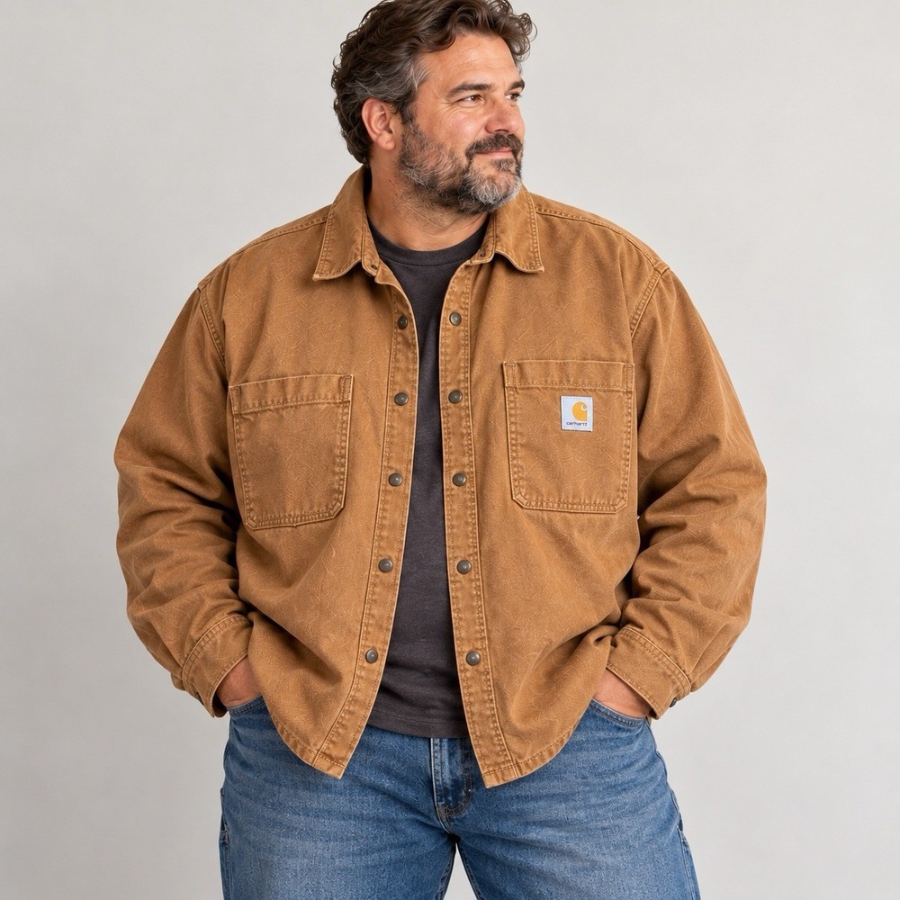Carhartt Rugged Flex 2X Brown Canvas Overshirt Shirt Jacket Workwear Utility Top
